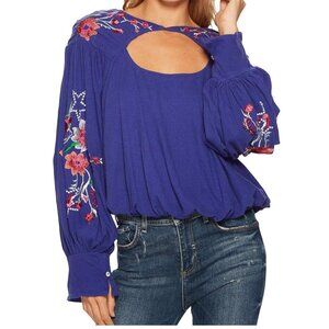 Free People Lita embroidered top, Blue, NWT, Size M